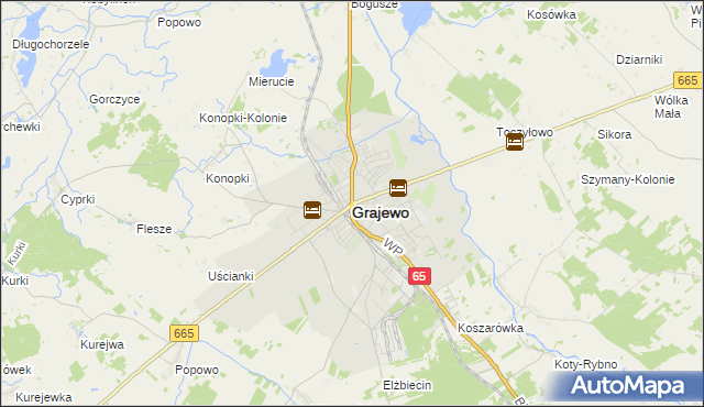 mapa Grajewo, Grajewo na mapie Targeo