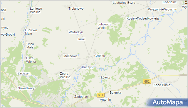 mapa Gródek gmina Klukowo, Gródek gmina Klukowo na mapie Targeo
