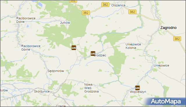 mapa Grodziec gmina Zagrodno, Grodziec gmina Zagrodno na mapie Targeo