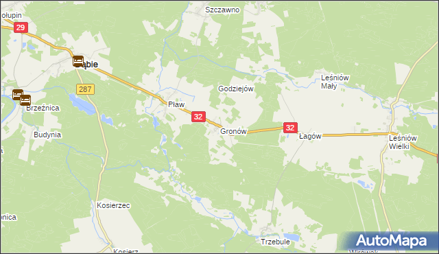 mapa Gronów gmina Dąbie, Gronów gmina Dąbie na mapie Targeo