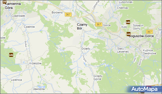 mapa Grzędy gmina Czarny Bór, Grzędy gmina Czarny Bór na mapie Targeo