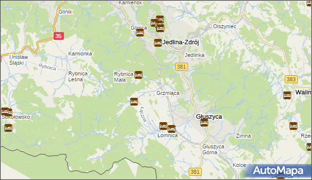 mapa Grzmiąca gmina Głuszyca, Grzmiąca gmina Głuszyca na mapie Targeo