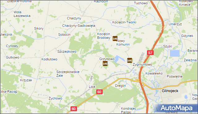 mapa Grzybowo gmina Raciąż, Grzybowo gmina Raciąż na mapie Targeo