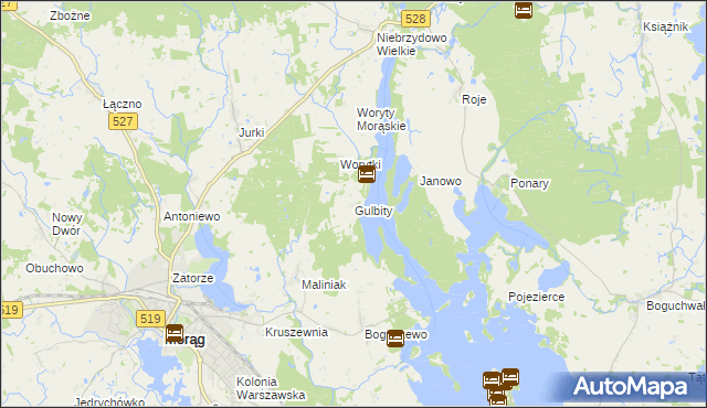 mapa Gulbity gmina Morąg, Gulbity gmina Morąg na mapie Targeo