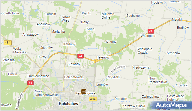mapa Helenów gmina Bełchatów, Helenów gmina Bełchatów na mapie Targeo