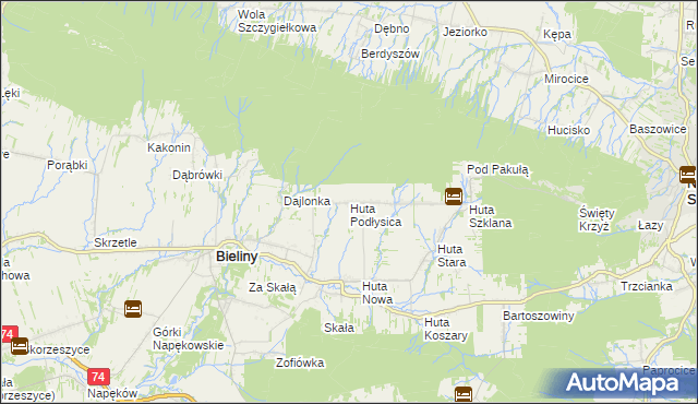 mapa Huta Podłysica, Huta Podłysica na mapie Targeo