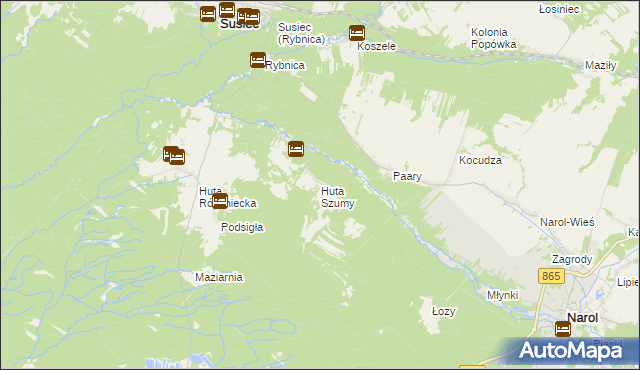 mapa Huta Szumy, Huta Szumy na mapie Targeo