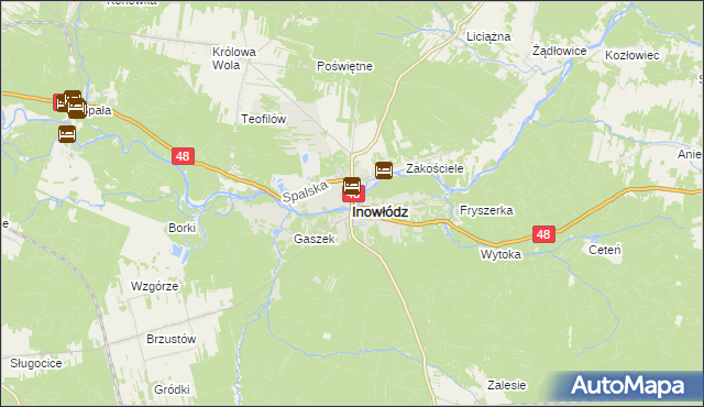 mapa Inowłódz, Inowłódz na mapie Targeo