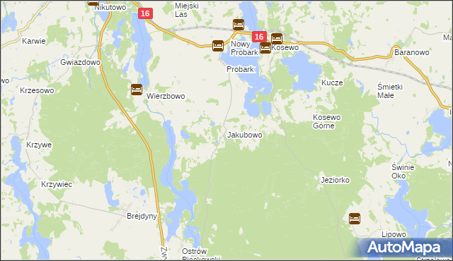 mapa Jakubowo gmina Piecki, Jakubowo gmina Piecki na mapie Targeo