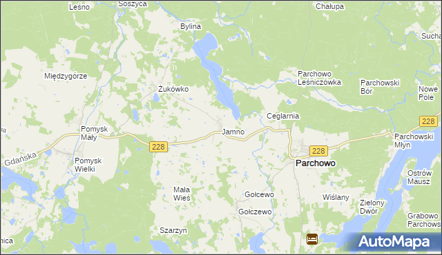 mapa Jamno gmina Parchowo, Jamno gmina Parchowo na mapie Targeo