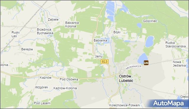 mapa Jamy gmina Ostrów Lubelski, Jamy gmina Ostrów Lubelski na mapie Targeo