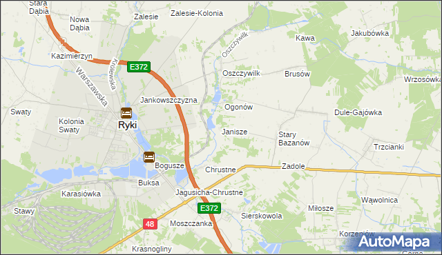 mapa Janisze gmina Ryki, Janisze gmina Ryki na mapie Targeo