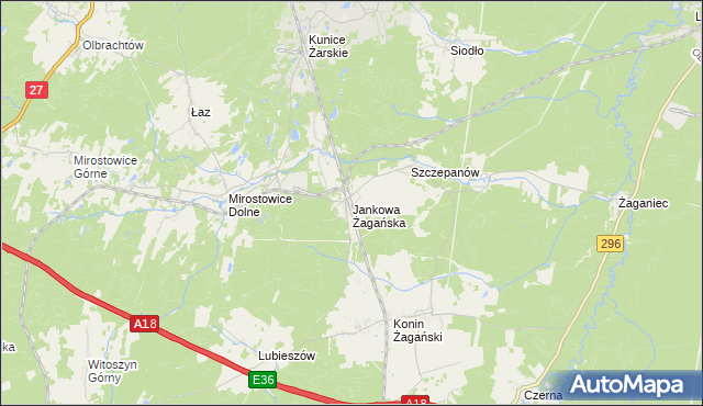 mapa Jankowa Żagańska, Jankowa Żagańska na mapie Targeo
