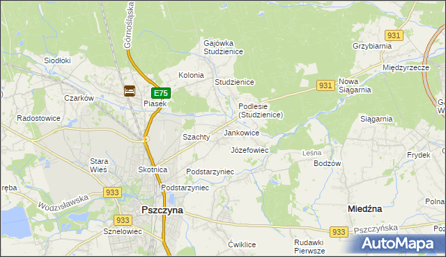 mapa Jankowice gmina Pszczyna, Jankowice gmina Pszczyna na mapie Targeo
