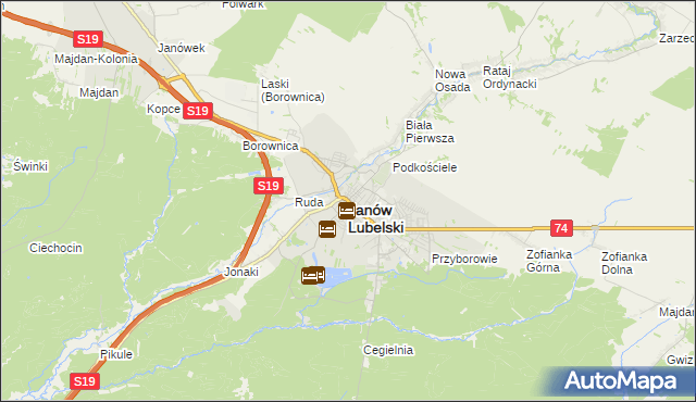 mapa Janów Lubelski, Janów Lubelski na mapie Targeo