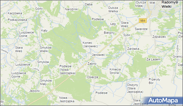 mapa Janowiec gmina Radomyśl Wielki, Janowiec gmina Radomyśl Wielki na mapie Targeo
