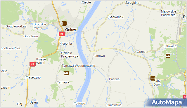 mapa Janowo gmina Kwidzyn, Janowo gmina Kwidzyn na mapie Targeo