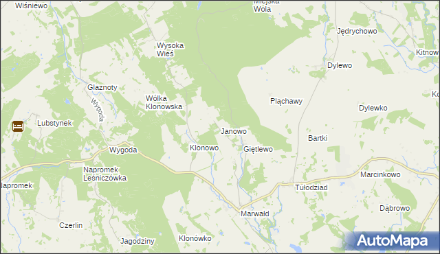 mapa Janowo gmina Ostróda, Janowo gmina Ostróda na mapie Targeo