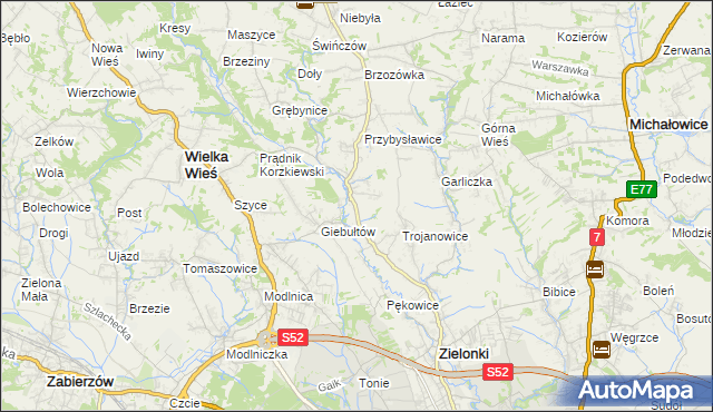 mapa Januszowice gmina Zielonki, Januszowice gmina Zielonki na mapie Targeo