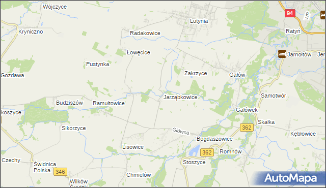 mapa Jarząbkowice gmina Kostomłoty, Jarząbkowice gmina Kostomłoty na mapie Targeo