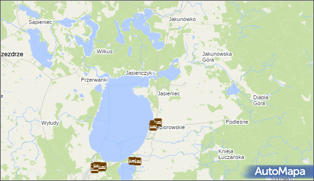 mapa Jasieniec gmina Kruklanki, Jasieniec gmina Kruklanki na mapie Targeo