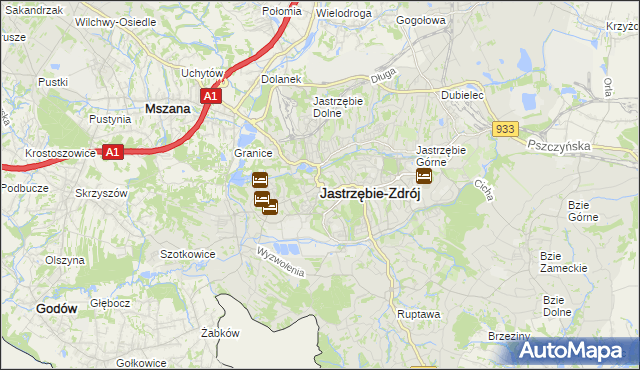 mapa Jastrzębie-Zdrój, Jastrzębie-Zdrój na mapie Targeo