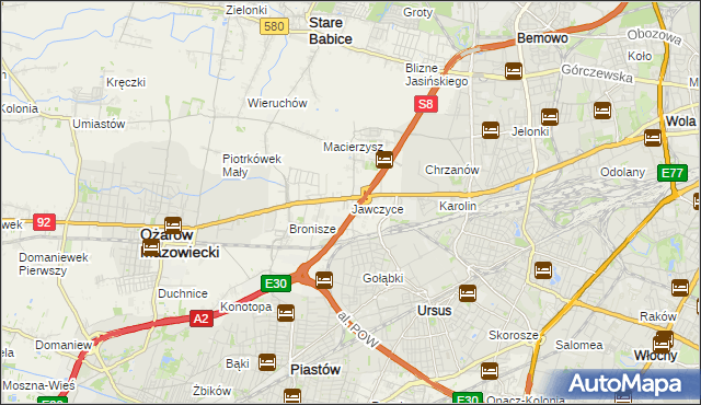 mapa Jawczyce gmina Ożarów Mazowiecki, Jawczyce gmina Ożarów Mazowiecki na mapie Targeo