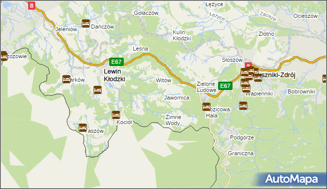 mapa Jawornica gmina Lewin Kłodzki, Jawornica gmina Lewin Kłodzki na mapie Targeo