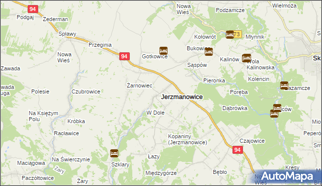 mapa Jerzmanowice gmina Jerzmanowice-Przeginia, Jerzmanowice gmina Jerzmanowice-Przeginia na mapie Targeo