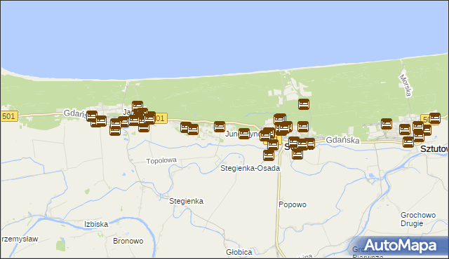 mapa Junoszyno, Junoszyno na mapie Targeo