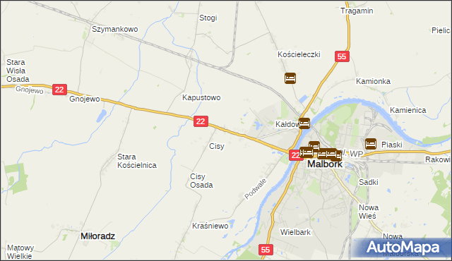 mapa Kałdowo gmina Malbork, Kałdowo gmina Malbork na mapie Targeo