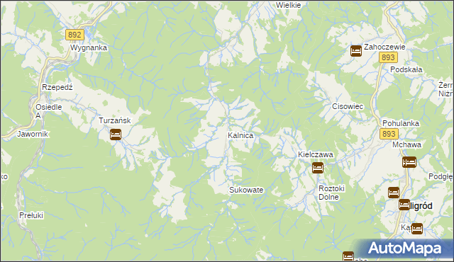 mapa Kalnica gmina Zagórz, Kalnica gmina Zagórz na mapie Targeo