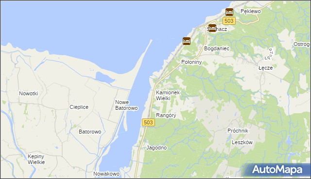 mapa Kamionek Wielki gmina Tolkmicko, Kamionek Wielki gmina Tolkmicko na mapie Targeo