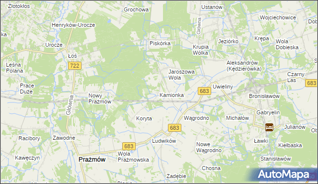 mapa Kamionka gmina Prażmów, Kamionka gmina Prażmów na mapie Targeo
