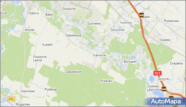 mapa Kamionki gmina Kórnik, Kamionki gmina Kórnik na mapie Targeo