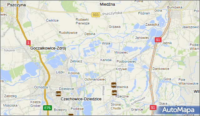 mapa Kaniów gmina Bestwina, Kaniów gmina Bestwina na mapie Targeo