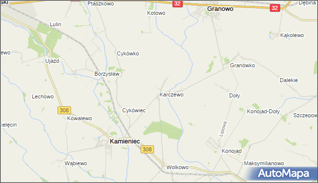 mapa Karczewo gmina Kamieniec, Karczewo gmina Kamieniec na mapie Targeo