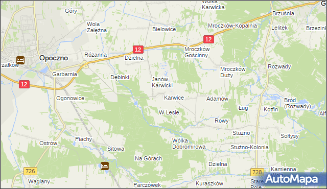 mapa Karwice gmina Opoczno, Karwice gmina Opoczno na mapie Targeo