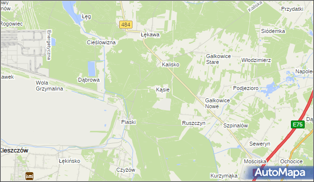mapa Kąsie gmina Kamieńsk, Kąsie gmina Kamieńsk na mapie Targeo