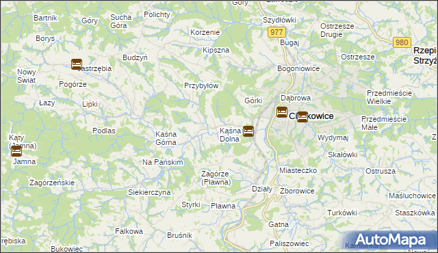 mapa Kąśna Dolna, Kąśna Dolna na mapie Targeo