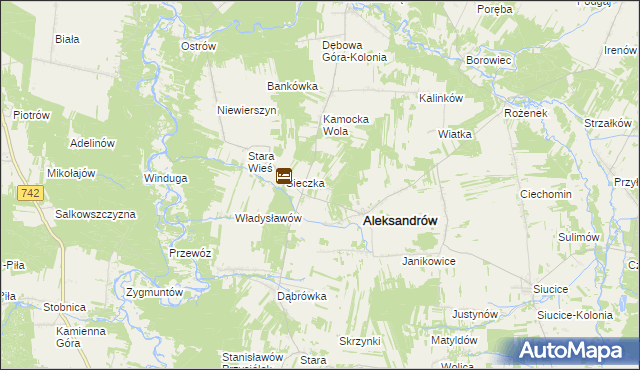 mapa Kawęczyn gmina Aleksandrów, Kawęczyn gmina Aleksandrów na mapie Targeo