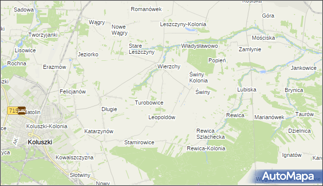 mapa Kazimierzów gmina Koluszki, Kazimierzów gmina Koluszki na mapie Targeo