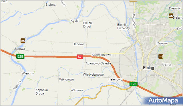 mapa Kazimierzowo gmina Elbląg, Kazimierzowo gmina Elbląg na mapie Targeo