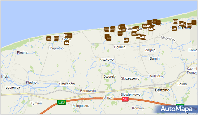 mapa Kiszkowo gmina Będzino, Kiszkowo gmina Będzino na mapie Targeo