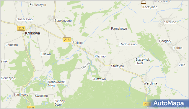 mapa Kłanino gmina Krokowa, Kłanino gmina Krokowa na mapie Targeo