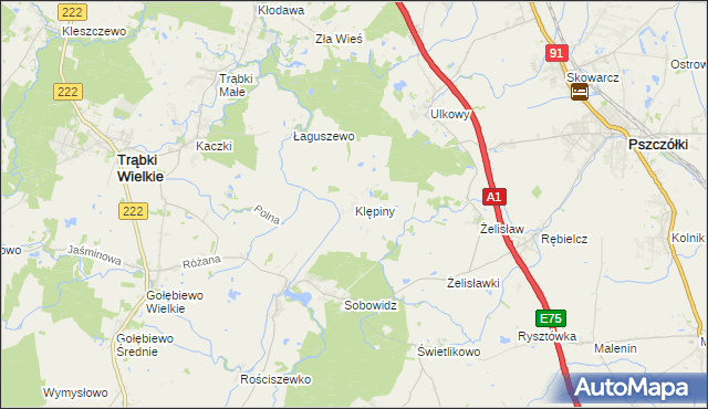 mapa Klępiny, Klępiny na mapie Targeo