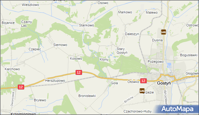 mapa Klony gmina Gostyń, Klony gmina Gostyń na mapie Targeo