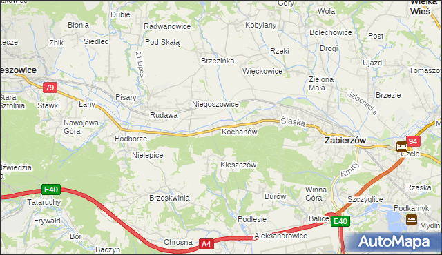 mapa Kochanów gmina Zabierzów, Kochanów gmina Zabierzów na mapie Targeo