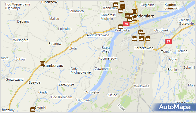mapa Koćmierzów, Koćmierzów na mapie Targeo