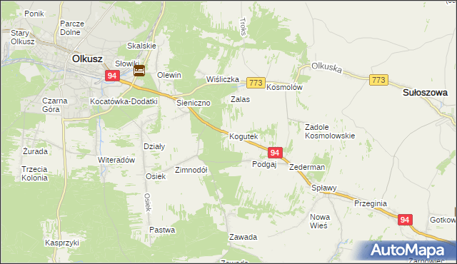 mapa Kogutek gmina Olkusz, Kogutek gmina Olkusz na mapie Targeo